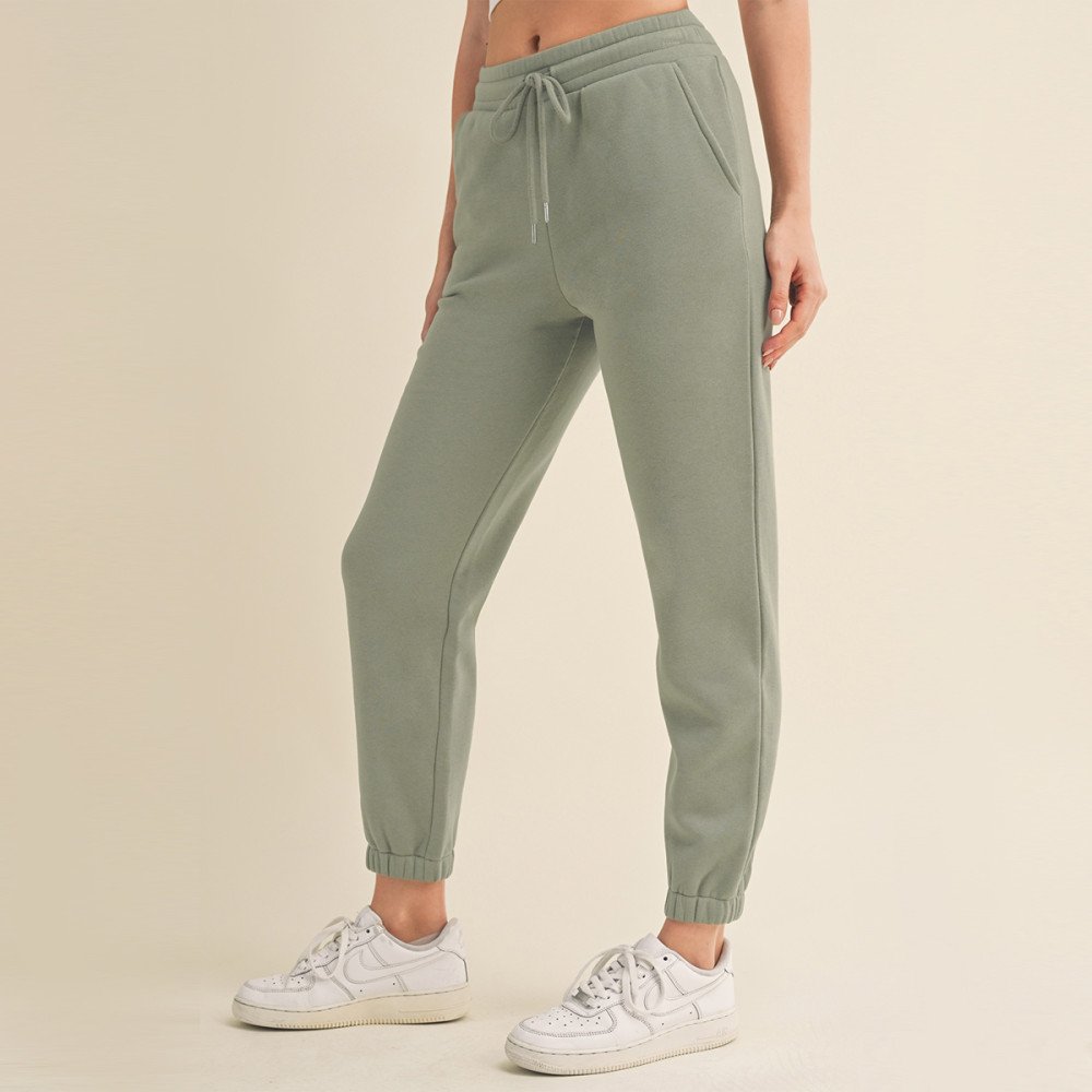 Women's Basic Elastic Waist Cuffed Ankle Fleece Jogger pants