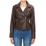 Women's Zipper Closure Assymetric Biker Leather Jacket