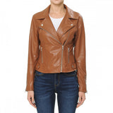 Women's Zipper Closure Assymetric Biker Leather Jacket