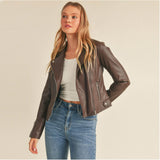 Women's Zipper Closure Assymetric Biker Leather Jacket