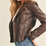 Women's Zipper Closure Assymetric Biker Leather Jacket