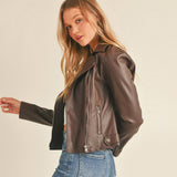 Women's Zipper Closure Assymetric Biker Leather Jacket