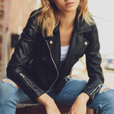 Women's Zipper Closure Assymetric Biker Leather Jacket