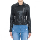 Women's Zipper Closure Assymetric Biker Leather Jacket