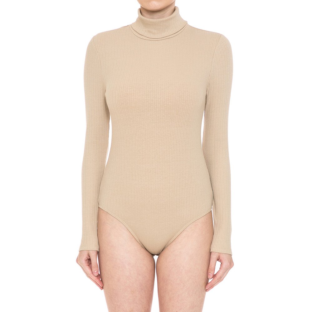 Women's Multi-Ribbed Turtleneck Long Sleeve Bodysuit
