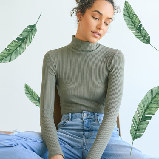 Women's Multi-Ribbed Turtleneck Long Sleeve Bodysuit