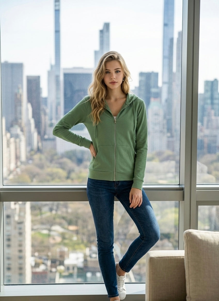 Long Sleeve Zipper French Terry Jacket with Kangroo Pocket
