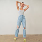 Women's Cotton Destructed Rigid 90's Baggy Straight Jean