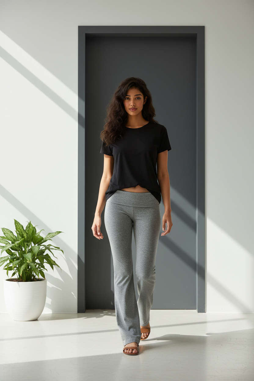 Women's Soft Cotton Blend Flared Fold over Yoga Pants