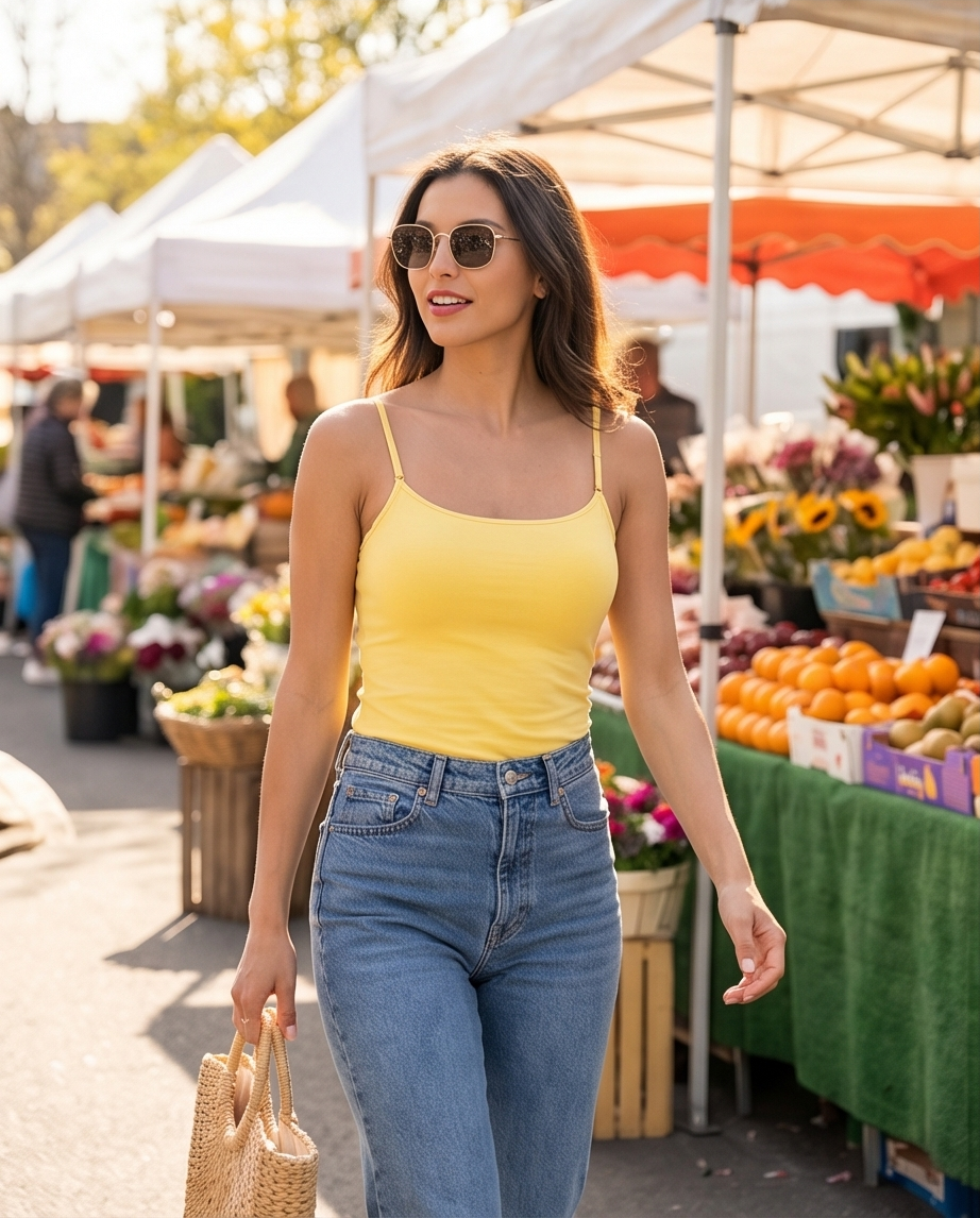 Cami Camisole Built in Bra Adjustable Spaghetti Strap Tank Top