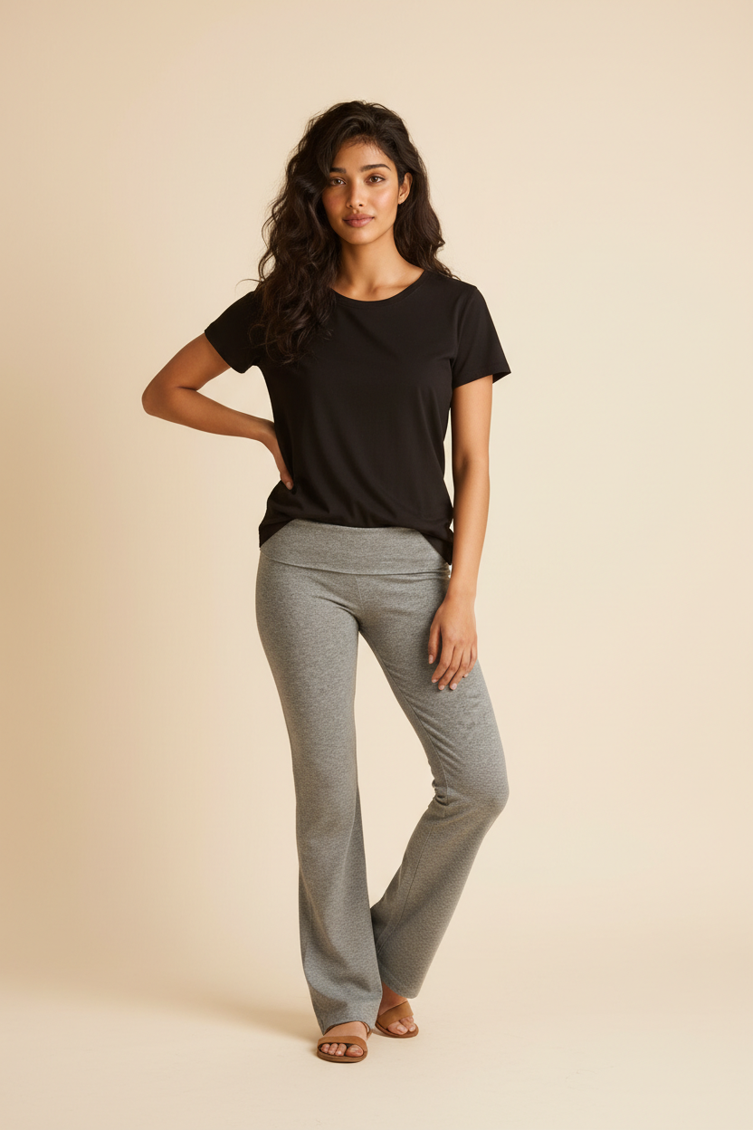 Women's Soft Cotton Blend Flared Fold over Yoga Pants