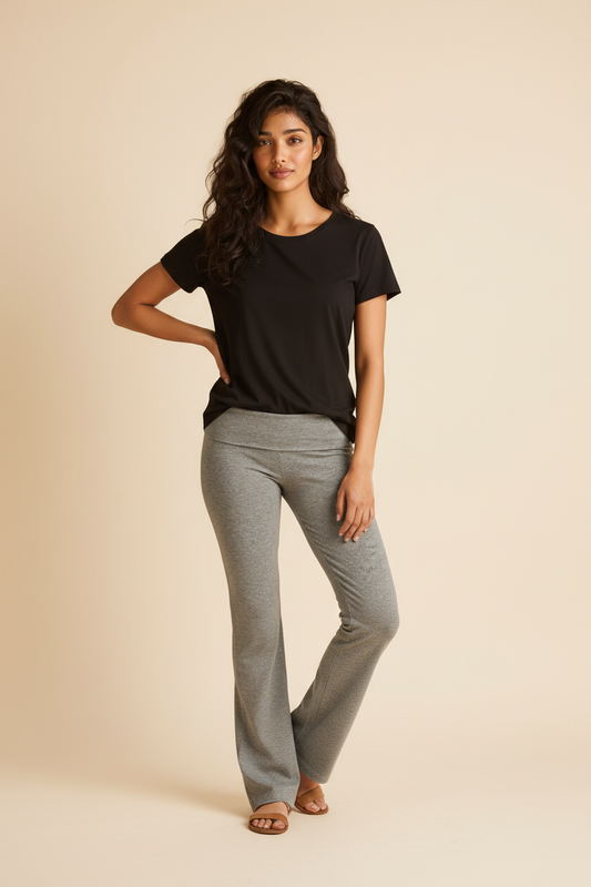 Women's Soft Cotton Blend Flared Fold over Yoga Pants