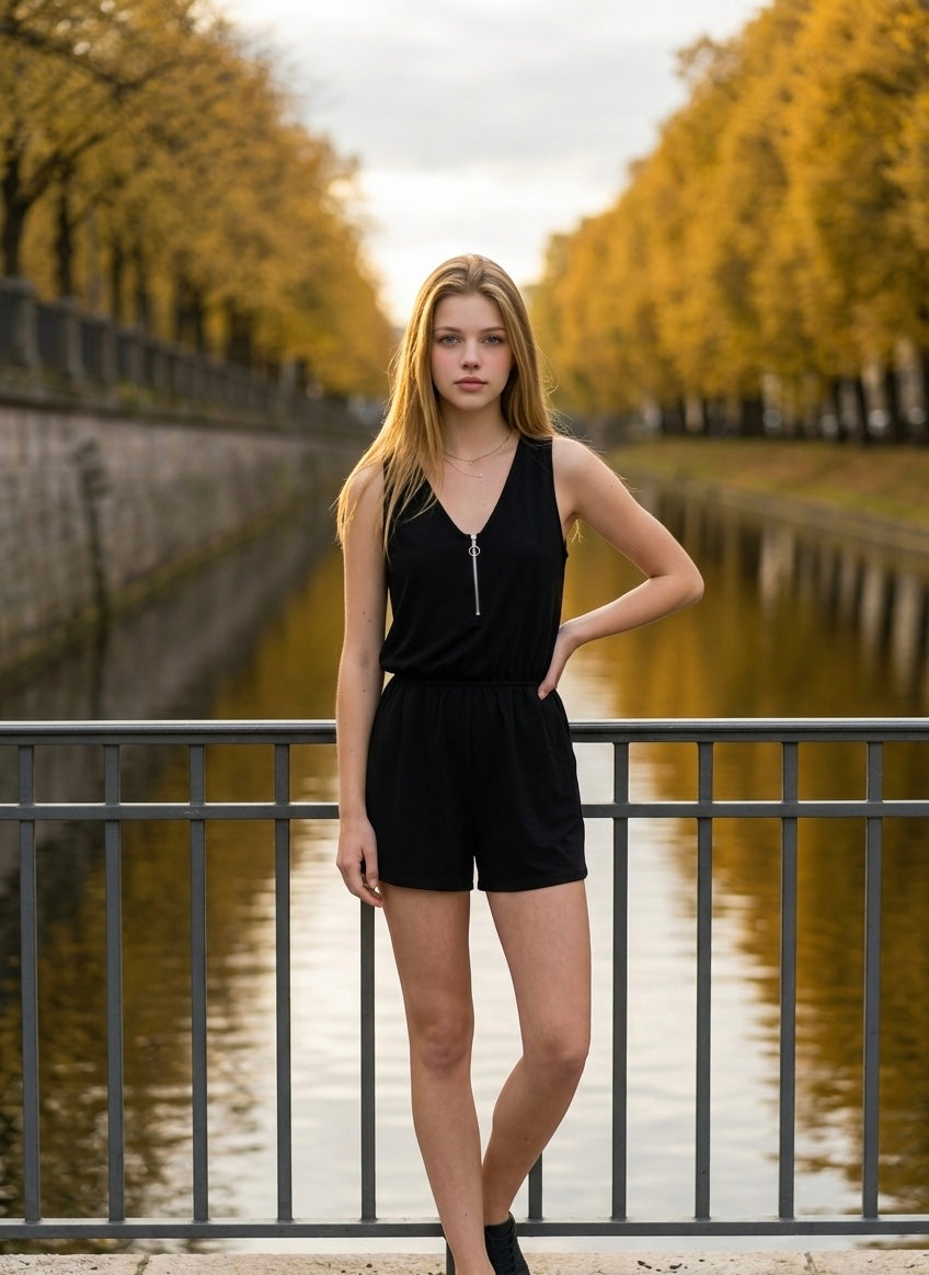 Womens-French Terry Sleeveless Romper