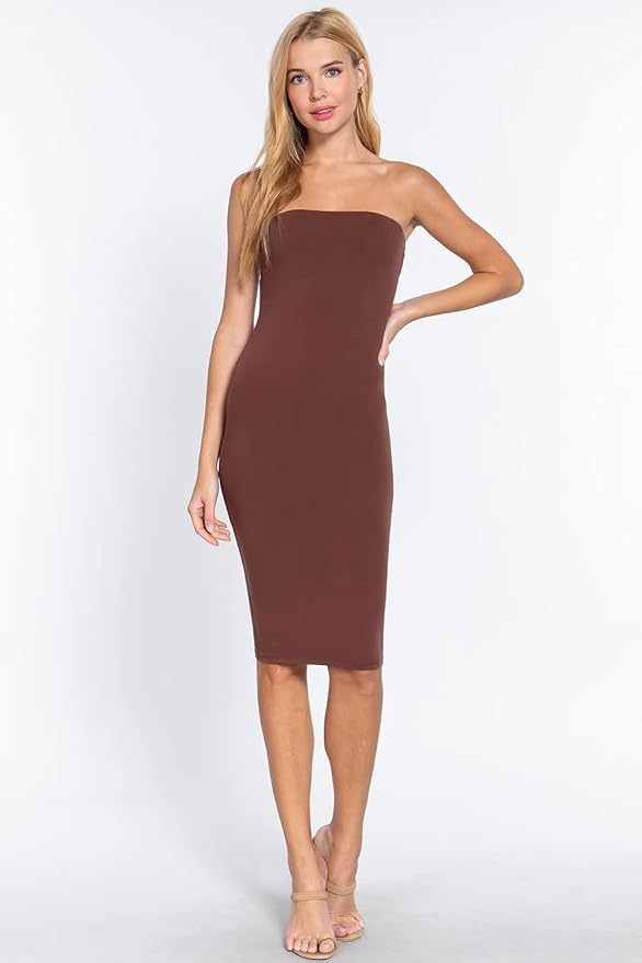 Women's Strapless Bodycon Sexy Stretchy Tube Midi Dress