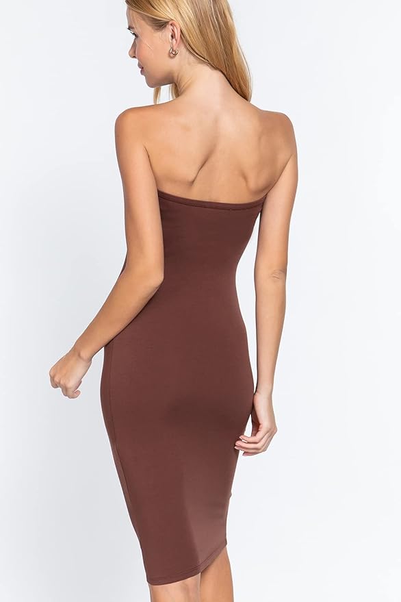 Women's Strapless Bodycon Sexy Stretchy Tube Midi Dress