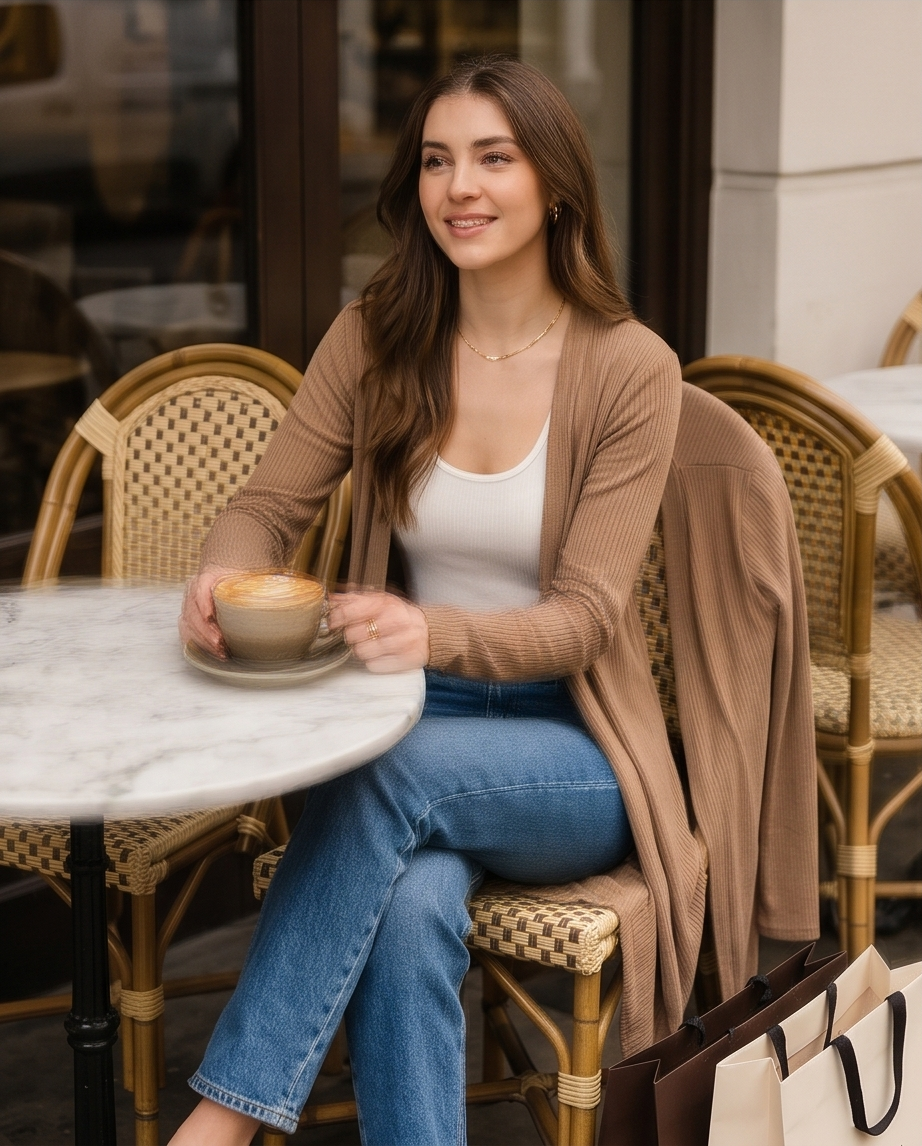 Women's Long Sleeve Ribbed Longline Cardigan Duster with Side Slit