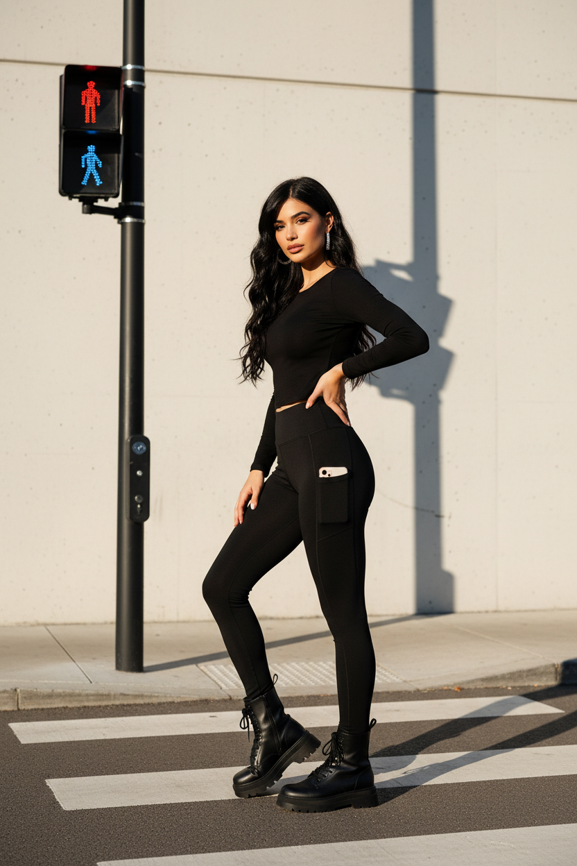 Womens High Waist Long Leggings with Phone Pocket