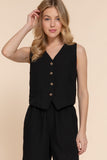 Women's Button Closure Linen Effect Vest