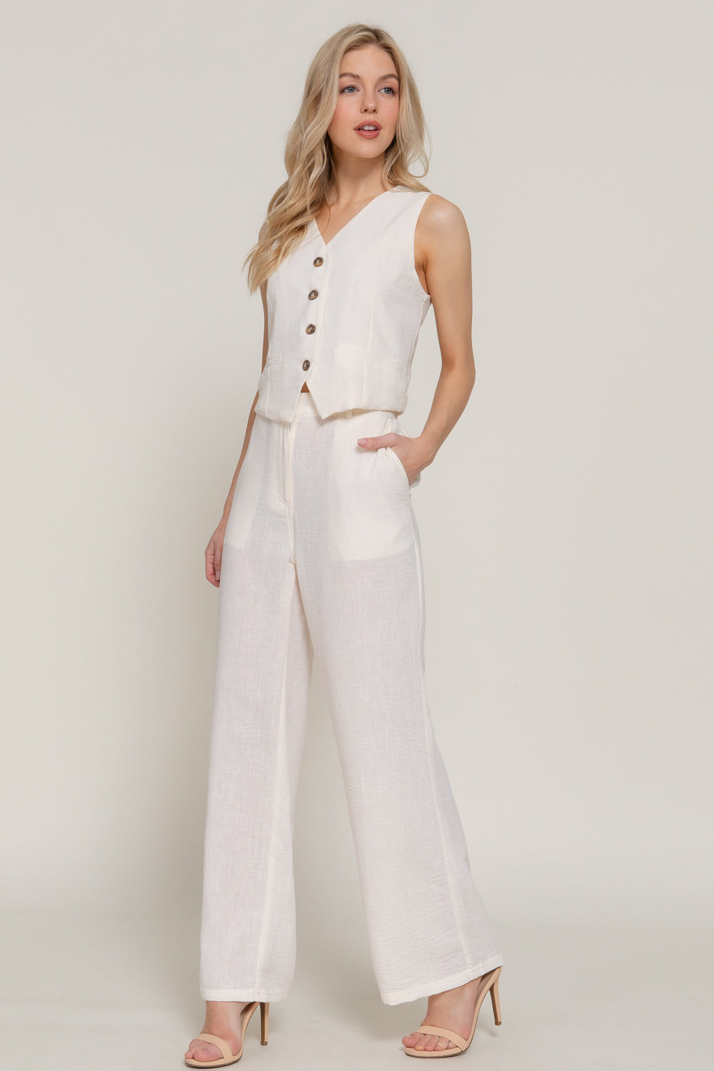 Linen Effect Vest in Ivory