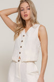 Women's Button Closure Linen Effect Vest