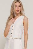 Women's Button Closure Linen Effect Vest