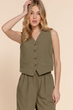 Women's Button Closure Linen Effect Vest