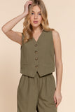 Women's Button Closure Linen Effect Vest