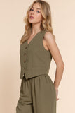 Women's Button Closure Linen Effect Vest