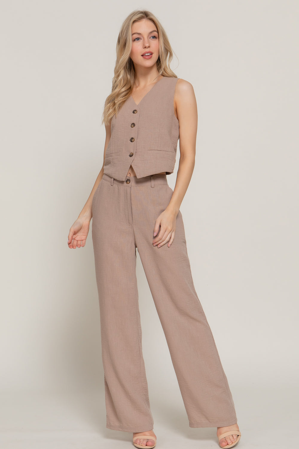 Linen Effect Vest in Tan