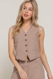 Women's Button Closure Linen Effect Vest