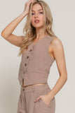 Women's Button Closure Linen Effect Vest