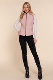 Women's Quilted Padding Vest With Suede Piping Details