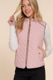 Women's Quilted Padding Vest With Suede Piping Details