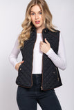 Women's Quilted Padding Vest With Suede Piping Details