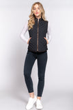 Women's Quilted Padding Vest With Suede Piping Details