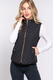 Women's Quilted Padding Vest With Suede Piping Details