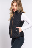 Women's Quilted Padding Vest With Suede Piping Details