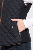 Women's Quilted Padding Vest With Suede Piping Details