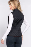 Women's Quilted Padding Vest With Suede Piping Details