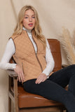 Women's Quilted Padding Vest With Suede Piping Details