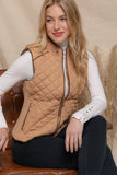 Women's Quilted Padding Vest With Suede Piping Details