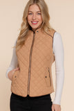 Women's Quilted Padding Vest With Suede Piping Details