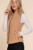 Women's Quilted Padding Vest With Suede Piping Details