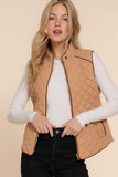 Women's Quilted Padding Vest With Suede Piping Details