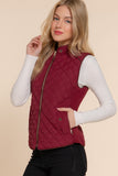 Women's Quilted Padding Vest With Suede Piping Details