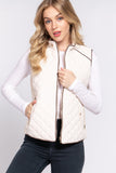 Women's Quilted Padding Vest With Suede Piping Details