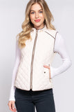 Women's Quilted Padding Vest With Suede Piping Details