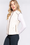 Women's Quilted Padding Vest With Suede Piping Details