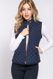 Women's Quilted Padding Vest With Suede Piping Details