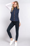 Women's Quilted Padding Vest With Suede Piping Details